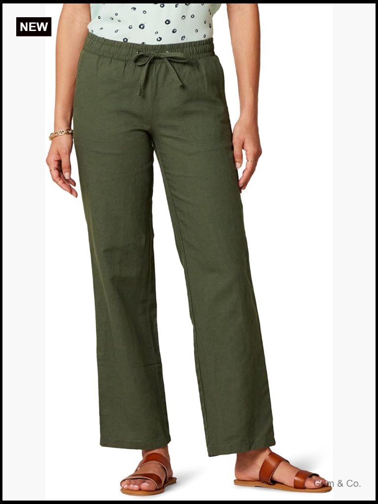 Linen Blend Wide Leg Pants With Drawstring, Relaxed Fit